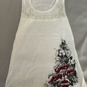 Women’s pretty white lacy Harley top